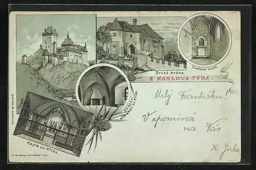 Mondschein-Lithographie Karluv Tyn, Druhá brána, Kaple sv. Krize