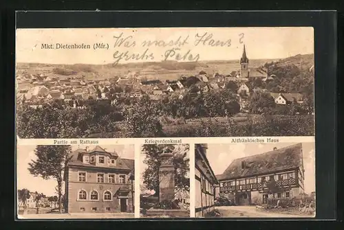 AK Dietenhofen /Mfr., Partie am Rathaus, Kriegerdenkmal, Altfränkisches Haus