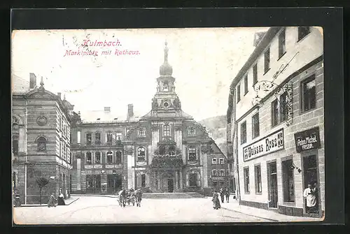 AK Kulmbach, Marktplatz mit Gasthaus weisses Ross und Rathaus