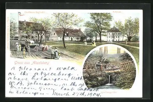 AK Atzelsberg, Gasthaus Seybold und Schloss, Quellengebiet