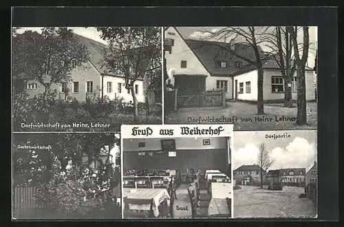 AK Fürth, Gasthaus Weiherhof von Heinr. Lehner, Innenansicht Saal, Gartenwirtschaft