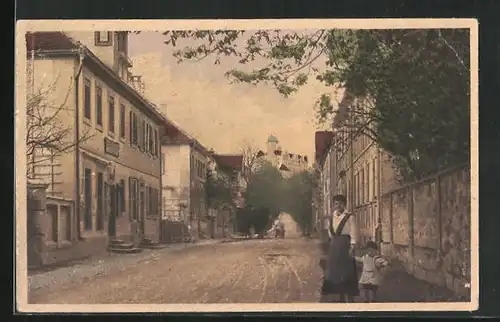 AK Scheinfeld, Strassenpartie mit Gasthaus und Schloss Schwarzenberg