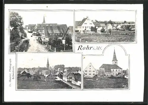 AK Rohr i. Mf., Strassenpartie mit Fachwerkhaus, Kirche, Ortspartie