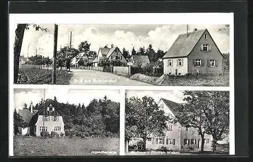 AK Rudolfshof, Gasthaus von Friedrich Wieland, Jugendherberge, Strassenpartie mit Gebäudeansicht