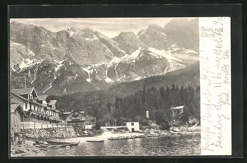 AK Eibsee, Uferpartie mit Booten