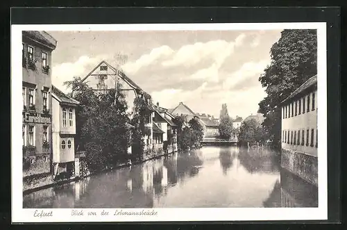 AK Erfurt, Blick von der Lehmannsbrücke mit Einrichtungsgeschäft