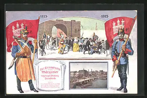 AK Hamburg, Zur Erinnerung an die Märzfeier zur 100 jährigen Erhebung Deutschlands 1813-1913, Brücke, Befreiungskriege
