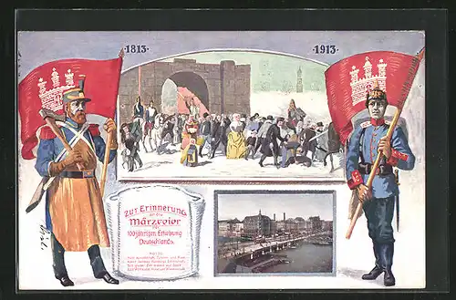 AK Hamburg, Zur Erinnerung an die Märzfeier zur 100 jährigen Erhebung Deutschlands 1813-1913, Brücke, Befreiungskriege