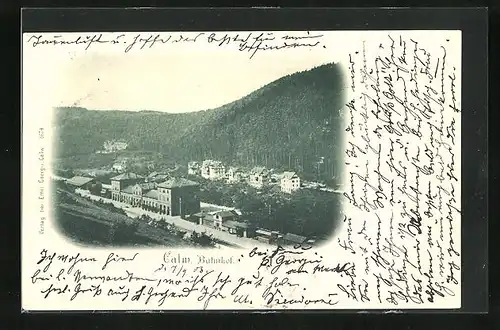 AK Calw, Bahnhof mit Blick auf Wald