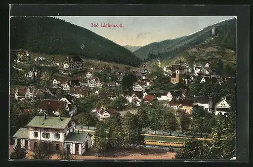 AK Bad Liebenzell, Bahnhof mit Blick auf Stadt