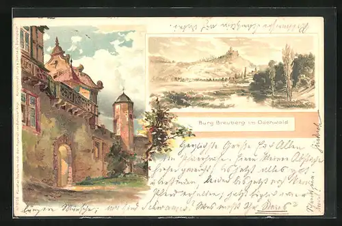 Lithographie Neustadt, Burg Breuberg im Odenwald