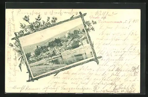 AK Neckarsteinach, Flusspartie mit Blick auf die Stadt