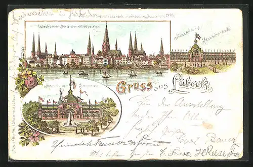 Vorläufer-Lithographie Lübeck, Deutsch-Nordische-Handels- und Industrie-Ausstellung 1895, Haupthalle, Maschinenhalle