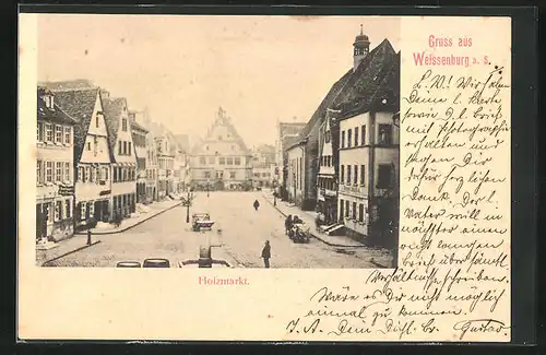 AK Weissenburg a. S., Holzmarkt mit Geschäften