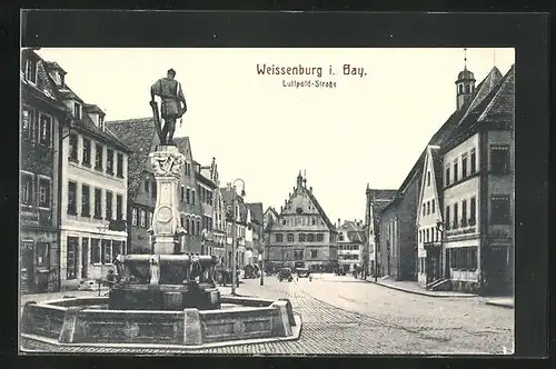 AK Weissenburg i. Bay., Luitpold-Strasse mit Geschäften und Brunnen