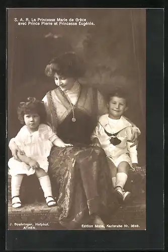 AK Princesse Marie de Grece avec Prince Pierre et Princesse Eugenie