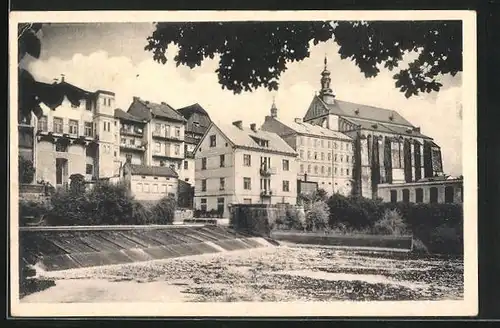 AK Josefstadt / Josefov / Jaromer, Ortspartie an der Kirche