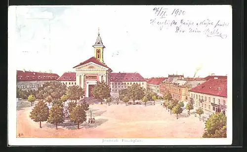 Künstler-AK Josefstadt / Josefov / Jaromer, Blick über den Paradeplatz