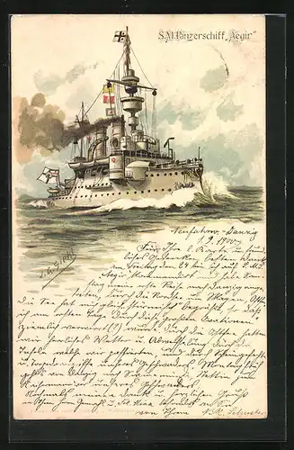 Künstler-AK Johann Georg Siehl-Freystett: SM Panzerschiff Aegir