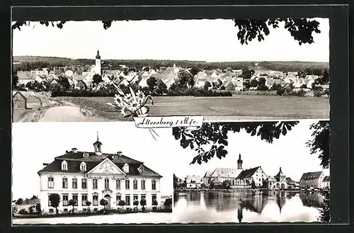 AK Allersberg /Mfr., Panorama, Rathaus und Teichpartie mit Kirche