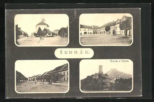 AK Zebrák, Marktplatz mit Rathaus, Zebrak a Tocnik