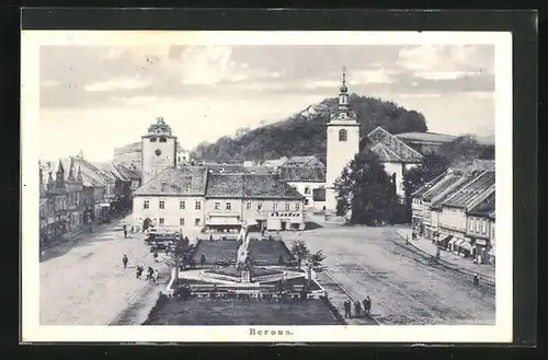 AK Beraun / Beroun, Ortspartie, Kirche, Marktplatz