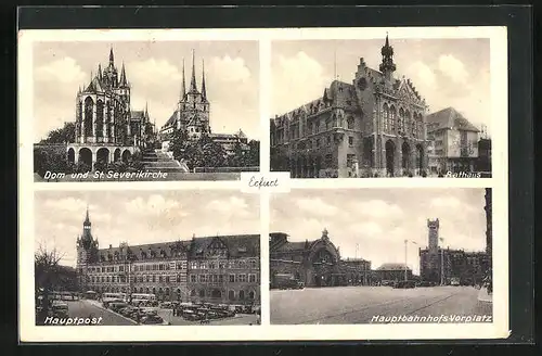 AK Erfurt, Dom und St. Severikirche, Hauptpost, Rathaus