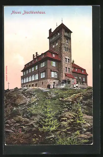 AK Reichenberg / Liberec, Neues Jeschkenhaus im Abendlicht