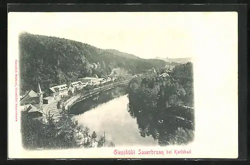 AK Giesshübl-Sauerbrunn, Uferpartie mit Brücke