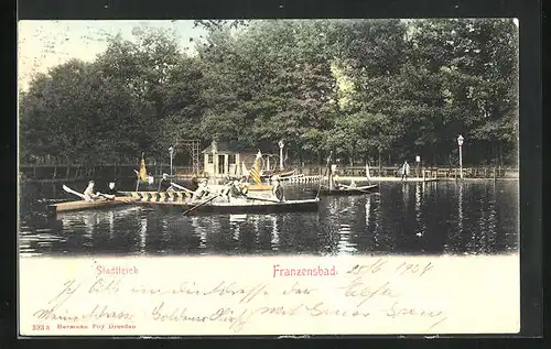 AK Franzensbad, Stadtteich mit Booten