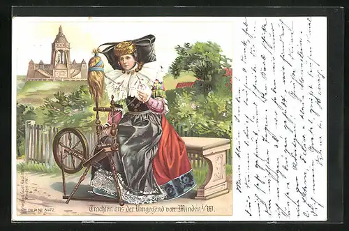 Lithographie Trachten aus der Umgegend von Minden i. W.