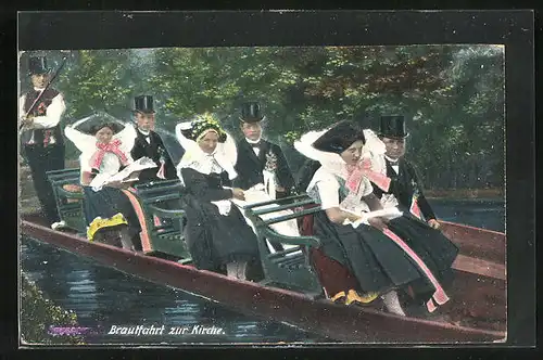 AK Brautfahrt zur Kirche, Tracht Spreewald