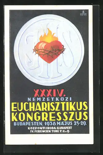 Künstler-AK Budapest, XXXIV., Nemzetközi Eucharisztikus Kongresszus 1938, Keszüljunk a Magyar Kettös Szentevre!
