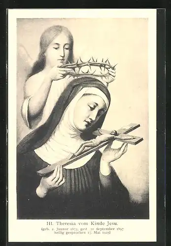 AK Schutzpatronin Heilige Theresia vom Kinde Jesu, 1873-1897, Heilig gesprochen 1925