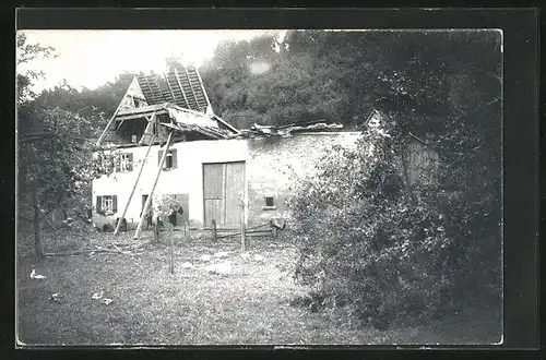 AK Mühlen a. N., Unwetter-Katastrophe am 04.06.1913, zerstörtes Haus