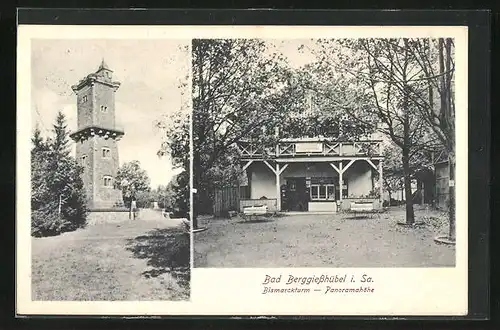 AK Bad Berggiesshübel i. Sa., Bismarckturm und Gasthaus Panoramahöhe