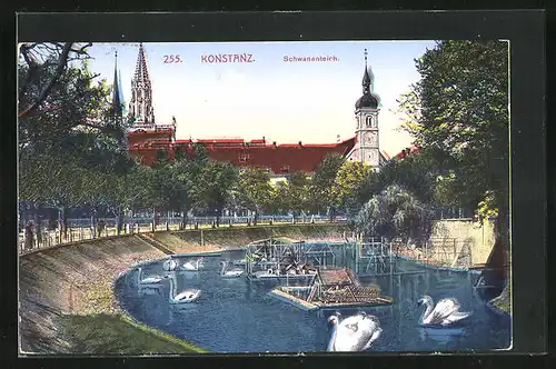 AK Konstanz, Schwanenteich, Kirche