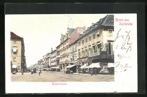 AK Karlsruhe, Blick in die Kaiserstrasse, Gasthaus Englischer-Hof