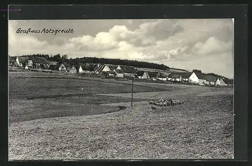 AK Abtsgreuth, Panorama vom Ort, Schafe mit Hirte