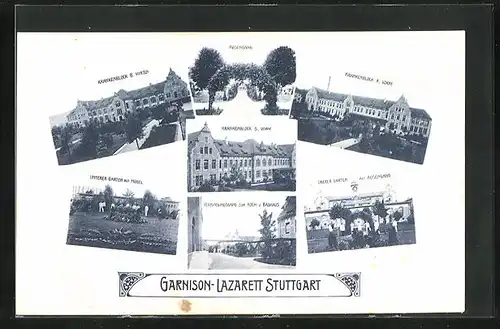 AK Stuttgart, Garnisons-Lazarett, Krankenblock, Garten, Rosengang