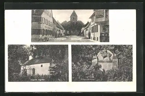 AK Hochmössingen, Kirchstrasse, Kapelle Agatha, Kriegerdenkmal