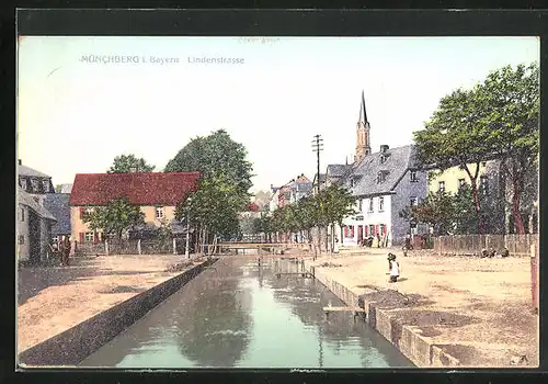 AK Münchberg i. Bayern, Lindenstrasse am Kanal