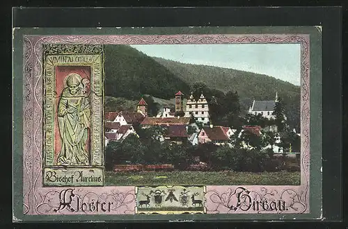 AK Hirsau, Stadtpartie mit Kloster Hiersau und Heiligenbild Bischof Aurelius