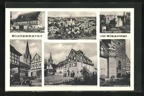AK Dietenhofen, Postamt, Heldendenkmal, Altfränk. Haus, Kirche
