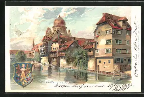 Lithographie Nürnberg, Insel Schütt, Wappen