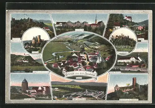 AK Hammelburg, Trimburg, Bodenlaube bei Bad Kissingen, Fischgut Seewiese, Kloster Schönau