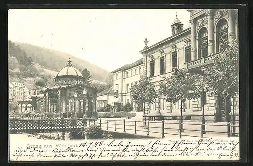 AK Wildbad, Uferpartie mit Brücke