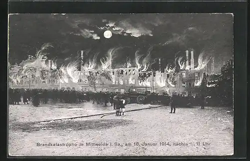 AK Mittweida i. Sa., Brandkatastrophe am 18.01.1914