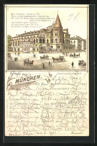 Vorläufer-Lithographie München, 1894, Strasse am Löwenbräukeller