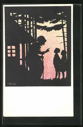 Künstler-AK sign. F. Philipp: Hänsel und Gretel am Haus der Hexe